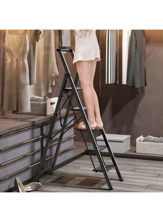 GameGem 5 Step Ladder Folding Step Stool Stepladders with Anti-Slip and Wide Pedal for Home and Kitchen Use Space Saving (Black) - Image 3
