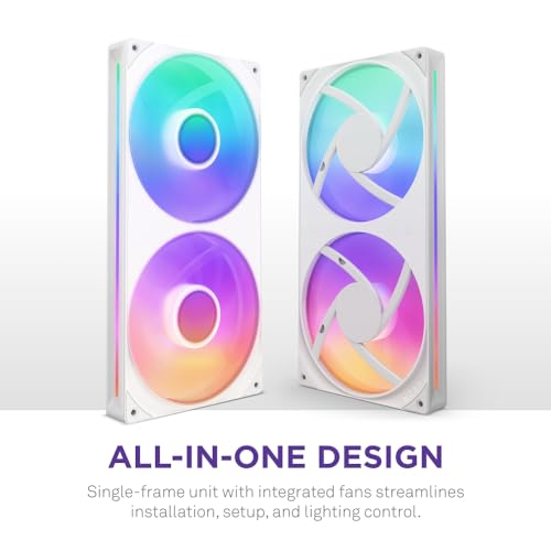NZXT F280 RGB Core 280mm SingleFrame Fan Unit with 2 x 140mm RGB Fans Speed Lighting Control High Static Pressure Airflow Fluid Dynamic Bearings 8 aRGB LEDs Per Fan White - Image 3