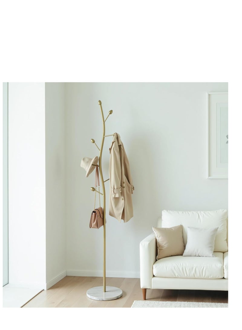 Y&D Gold Coat Rack Freestanding,Coat Hanger Stand with Natural Marble Base,Modern Sturdy Metal Clothes Rack Standing Hall Tree Hanger for Hats,Scarf, Bag, Jacket - Image 3