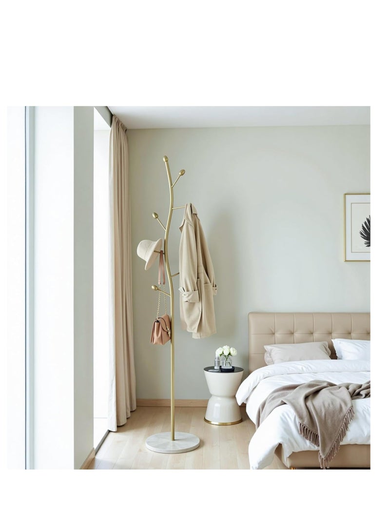 Y&D Gold Coat Rack Freestanding,Coat Hanger Stand with Natural Marble Base,Modern Sturdy Metal Clothes Rack Standing Hall Tree Hanger for Hats,Scarf, Bag, Jacket - Image 4