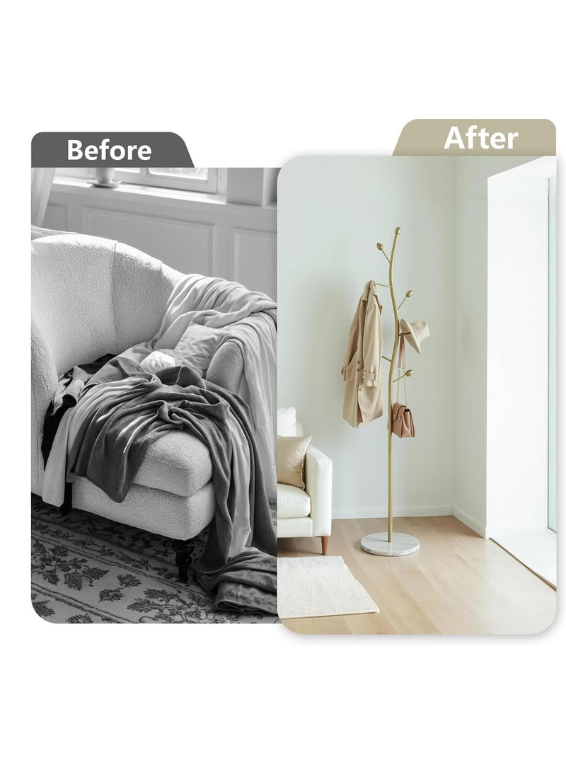 Y&D Gold Coat Rack Freestanding,Coat Hanger Stand with Natural Marble Base,Modern Sturdy Metal Clothes Rack Standing Hall Tree Hanger for Hats,Scarf, Bag, Jacket - Image 5