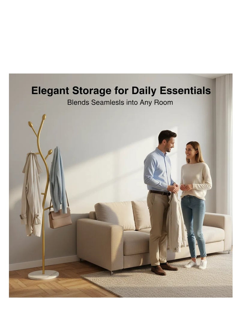 Y&D Gold Coat Rack Freestanding,Coat Hanger Stand with Natural Marble Base,Modern Sturdy Metal Clothes Rack Standing Hall Tree Hanger for Hats,Scarf, Bag, Jacket - Image 3