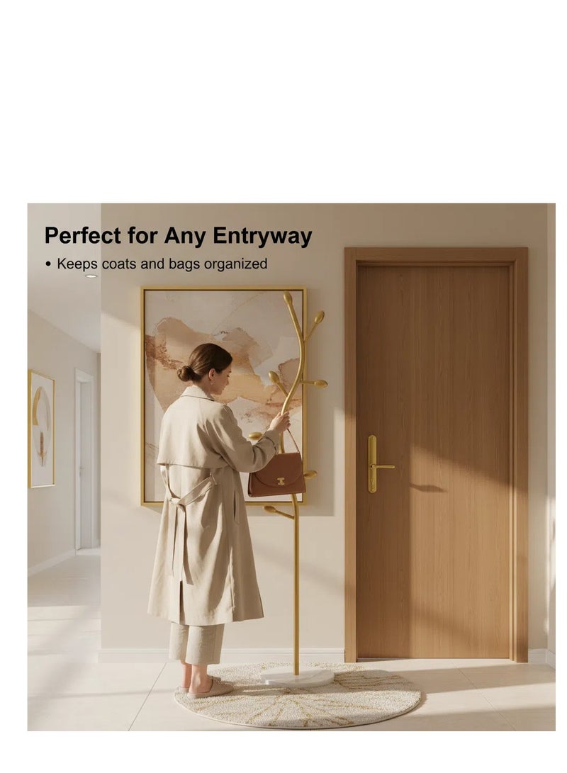 Y&D Gold Coat Rack Freestanding,Coat Hanger Stand with Natural Marble Base,Modern Sturdy Metal Clothes Rack Standing Hall Tree Hanger for Hats,Scarf, Bag, Jacket - Image 4