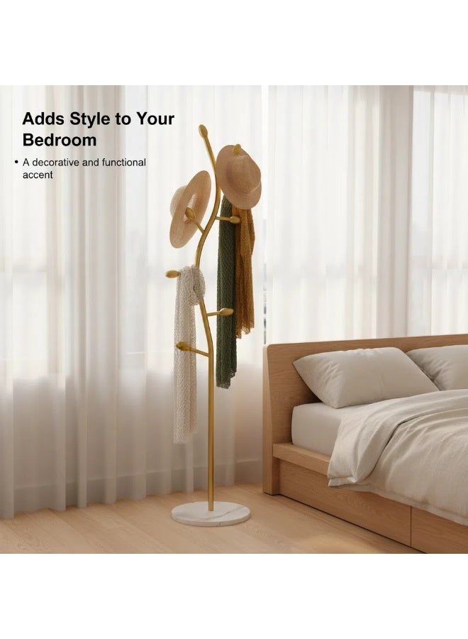 Y&D Gold Coat Rack Freestanding,Coat Hanger Stand with Natural Marble Base,Modern Sturdy Metal Clothes Rack Standing Hall Tree Hanger for Hats,Scarf, Bag, Jacket - Image 5