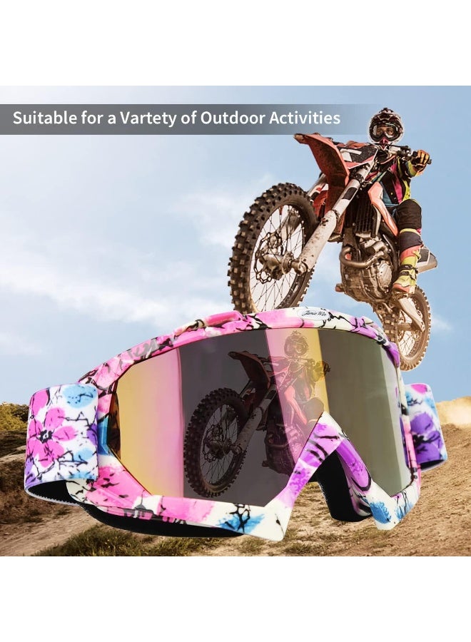 KOWVOWZ Motorcycle Goggles Dirt Bike Goggles Windproof Atv Dustproof Racing Gogglesscratch Resistant Ski Goggles Protective Safety Glasses PU Resin (Black Frame+color Lens) - Image 2