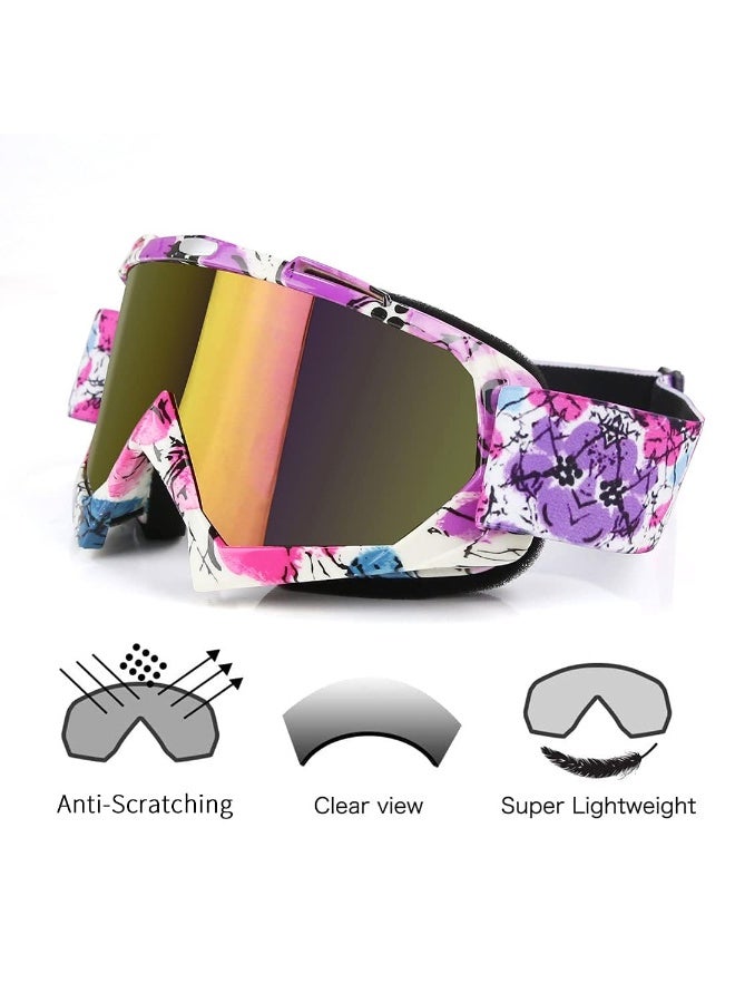 KOWVOWZ Motorcycle Goggles Dirt Bike Goggles Windproof Atv Dustproof Racing Gogglesscratch Resistant Ski Goggles Protective Safety Glasses PU Resin (Black Frame+color Lens) - Image 3