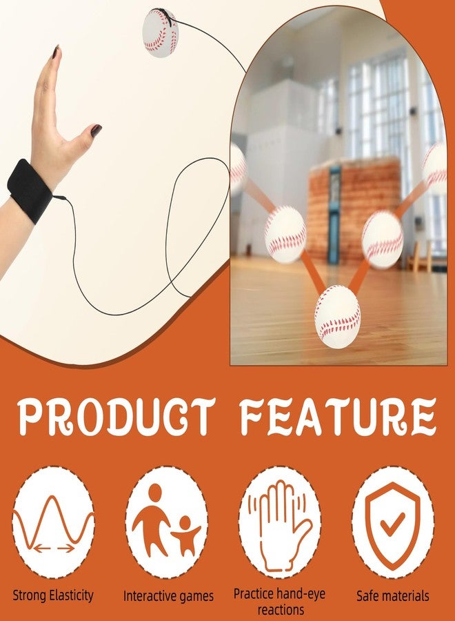 HEYTIMI 24 PCS Baseballs Wrist Return Ball on a String 1.85 Inch Rebound Bouncy Ball with Strap Sport Soccer Tennis Party Favors, Wrist Exercise Play Outdoor Fun Activity for Kids & Adults - Image 3