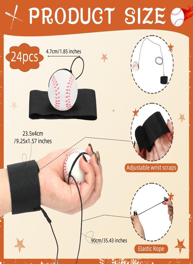HEYTIMI 24 PCS Baseballs Wrist Return Ball on a String 1.85 Inch Rebound Bouncy Ball with Strap Sport Soccer Tennis Party Favors, Wrist Exercise Play Outdoor Fun Activity for Kids & Adults - Image 2