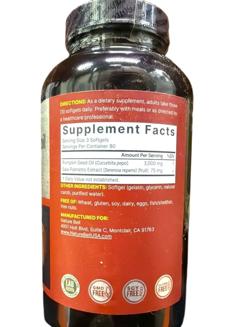 NatureBell Pumpkin Seed Oil 3,000mg 240 Softgels - Image 2