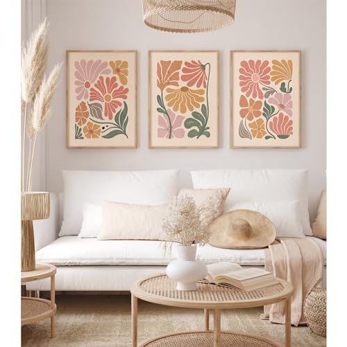 Tanmart Boho Flower Wall Art Decor Abstract Floral Canvas Prints Botanical Plant Wall Art Pictures Minimalist Flower Market Painting Poster for Living foom Bedroom 12x16 Inch Unframed Set of 3 - Image 5