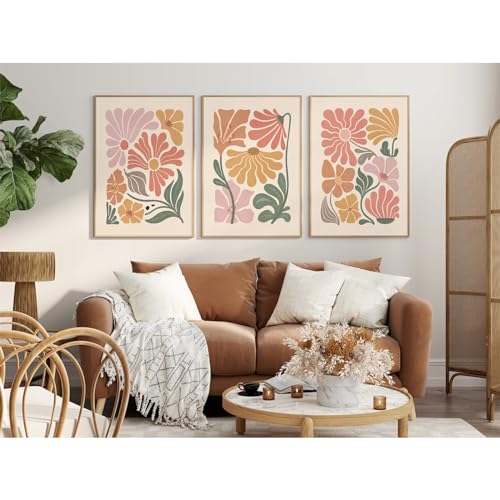 Tanmart Boho Flower Wall Art Decor Abstract Floral Canvas Prints Botanical Plant Wall Art Pictures Minimalist Flower Market Painting Poster for Living foom Bedroom 12x16 Inch Unframed Set of 3 - Image 4