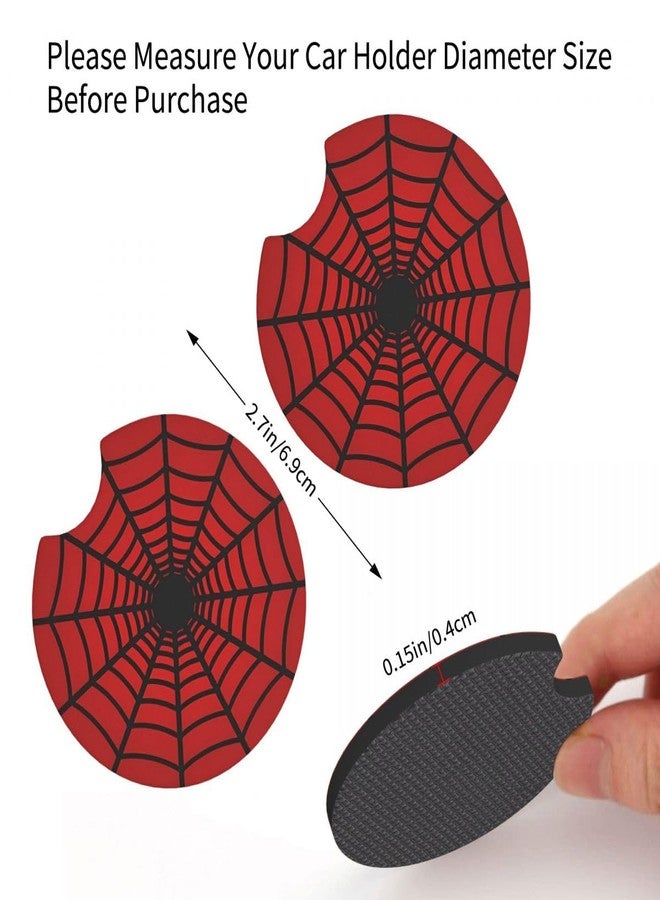 DHUENIOPE Red Spider Web Steering Wheel Cover with 2PCS Car Coasters Auto Steering Wheel Protector Anti-Slip Breathable 15 Inch Car Accessories - Image 5