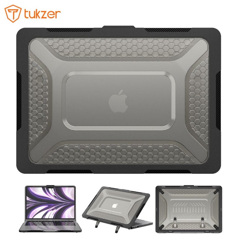 tuKZer Case Cover for New Apple MacBook Air 13.6 inch M4 A3240 / M3 A3113 / M2 A2681 with Touch ID 2025, 2024, 2022 Release,M4 M3 M2 Air 13 inch Rugged Bumper Armor Hard Case with Fold Kickstand-BLK - Image 3