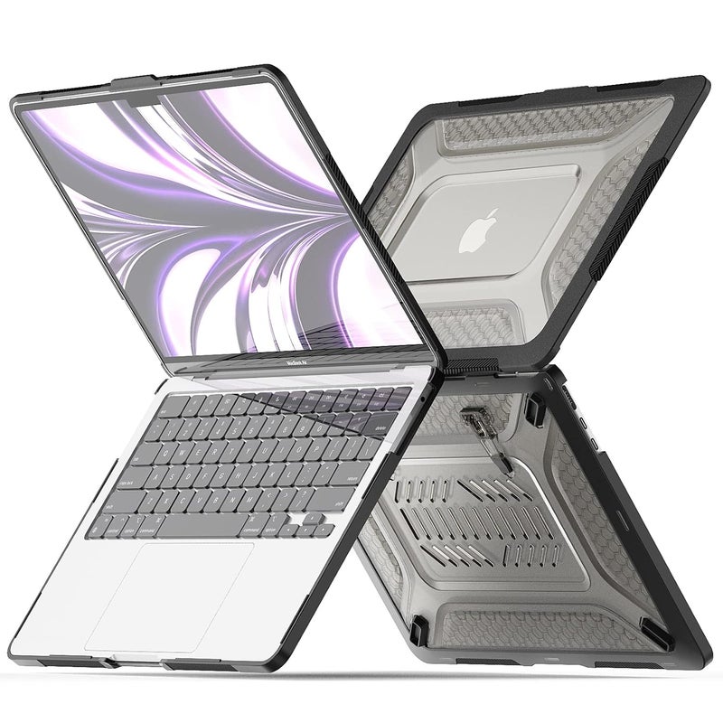 tuKZer Case Cover for New Apple MacBook Air 13.6 inch M4 A3240 / M3 A3113 / M2 A2681 with Touch ID 2025, 2024, 2022 Release,M4 M3 M2 Air 13 inch Rugged Bumper Armor Hard Case with Fold Kickstand-BLK - Image 1