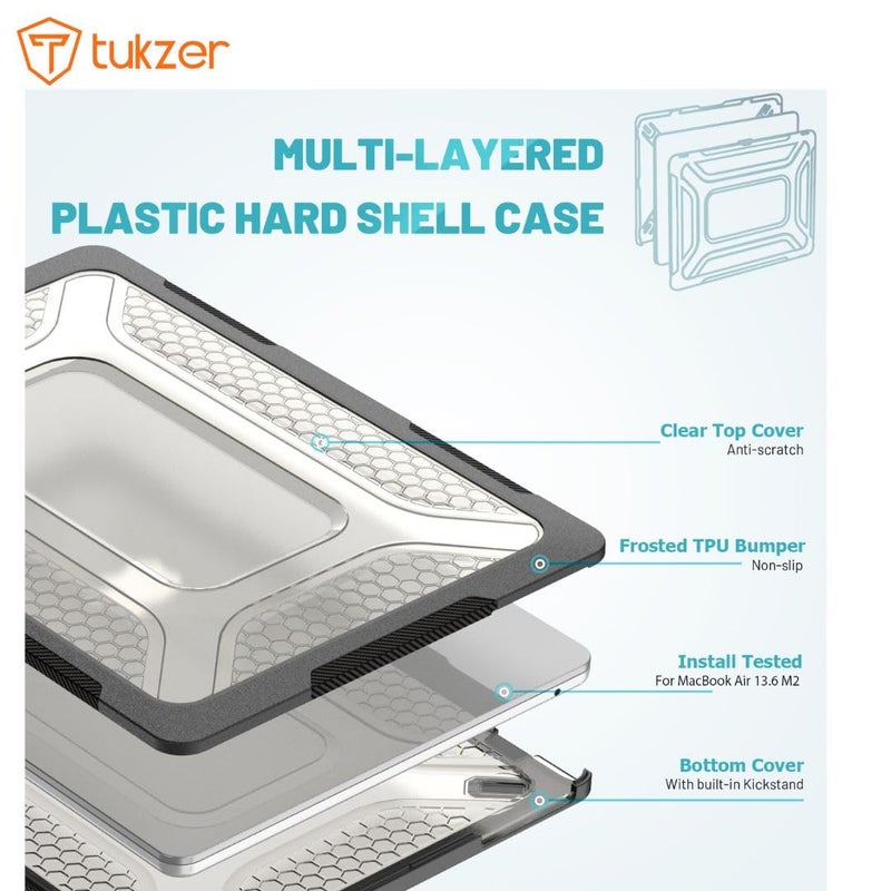 tuKZer Case Cover for New Apple MacBook Air 13.6 inch M4 A3240 / M3 A3113 / M2 A2681 with Touch ID 2025, 2024, 2022 Release,M4 M3 M2 Air 13 inch Rugged Bumper Armor Hard Case with Fold Kickstand-BLK - Image 5
