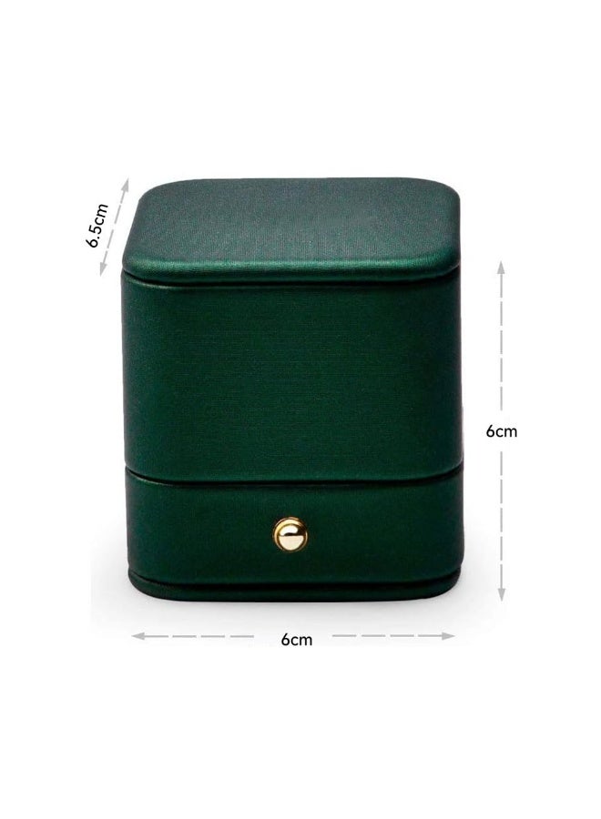 JZS Ring Box, Square Leather Jewelry Ring Bearer Box Vintage Double Slots Ring Box for Proposal Wedding Ceremony(Green, Single) - Image 2