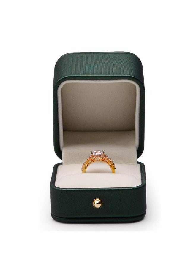 JZS Ring Box, Square Leather Jewelry Ring Bearer Box Vintage Double Slots Ring Box for Proposal Wedding Ceremony(Green, Single) - Image 1
