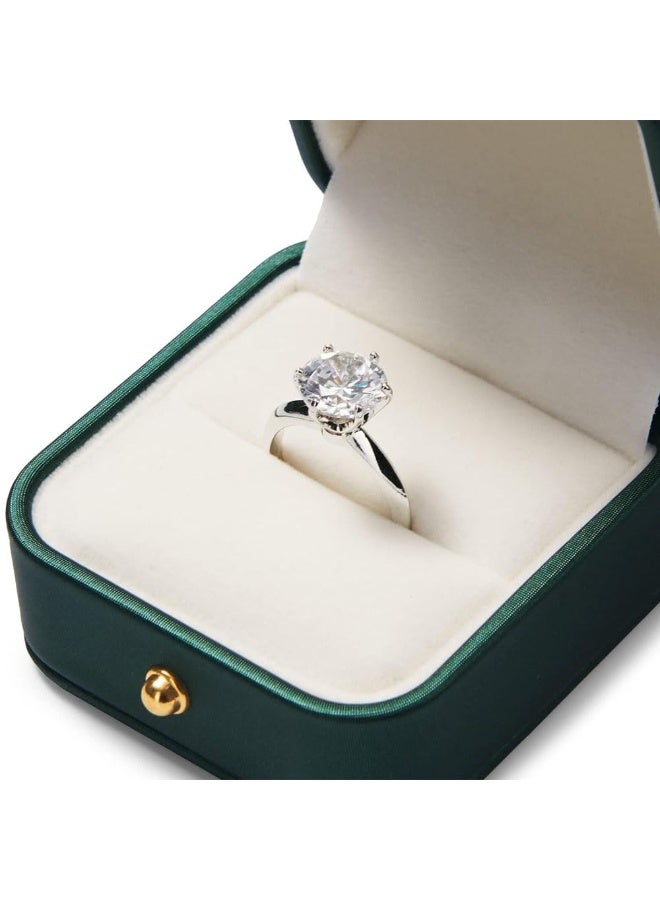 JZS Ring Box, Square Leather Jewelry Ring Bearer Box Vintage Double Slots Ring Box for Proposal Wedding Ceremony(Green, Single) - Image 3