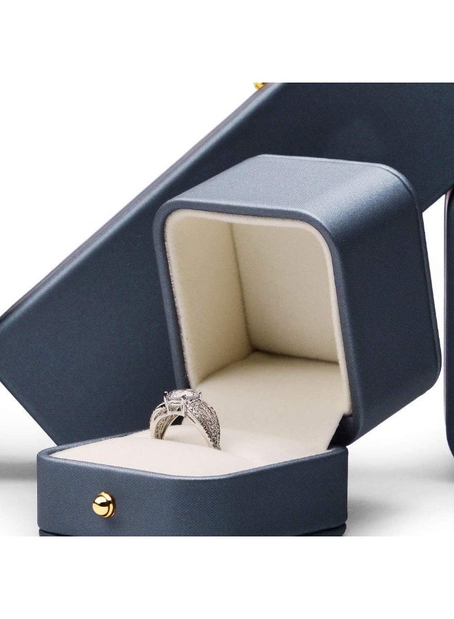 JZS Ring Box, Square Leather Jewelry Ring Bearer Box Vintage Double Slots Ring Box for Proposal Wedding Ceremony(Green, Single) - Image 4