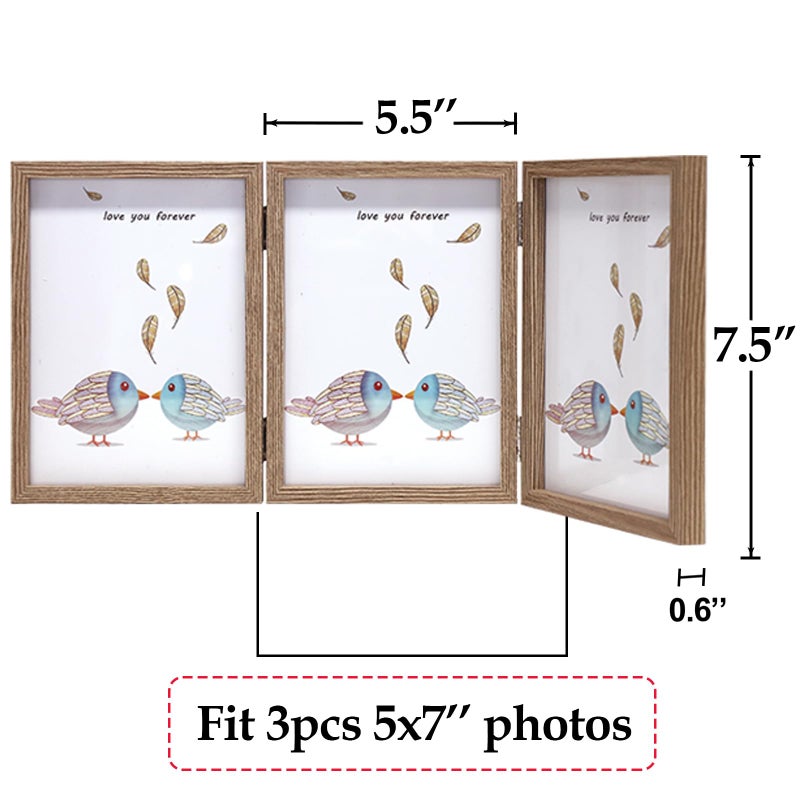 TOFOREVO 5x7 3 Picture Frame Triple Wooden Three Hinged Photo Frame Definition Glass Stand Vertically on Desktop or Tabletop - Image 2