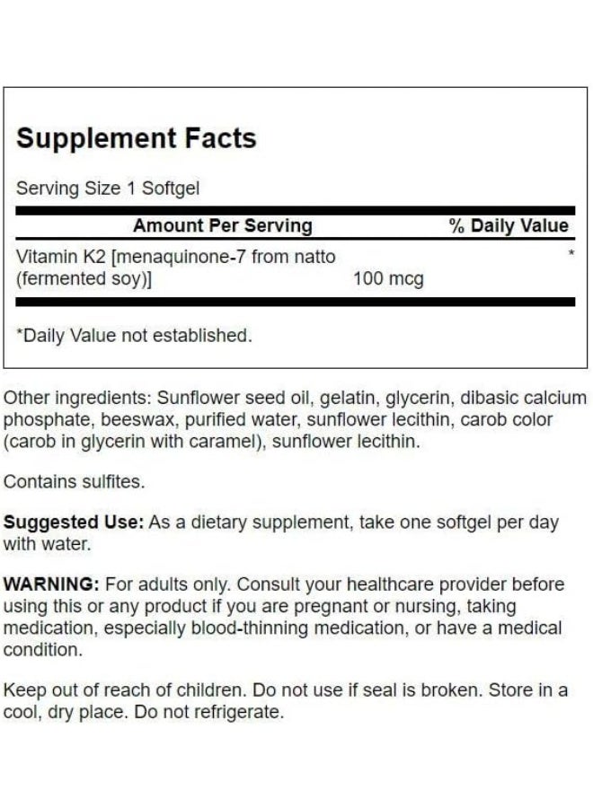 SWANSON Vitamin K2 Softgels 100mcg for Adults - 30 Count - Image 2