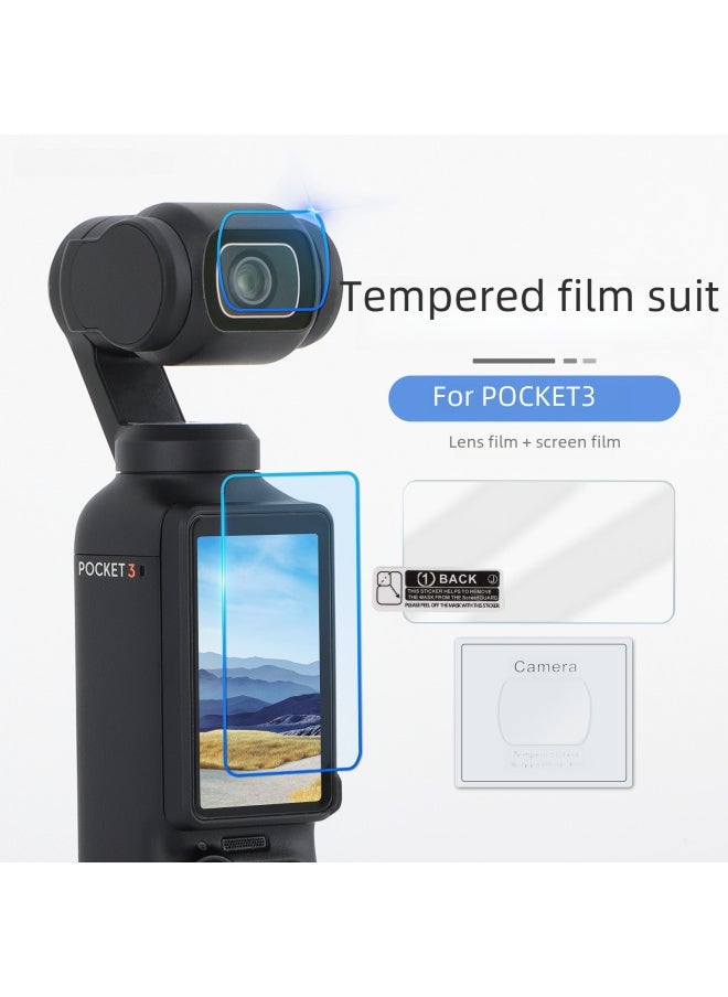 Sunnylife Osmo Pocket 3 Tempered Glass Screen Protector High Definition Explosion-proof Protective Film For Camera Lens-Color:2+2 Suit - Image 2