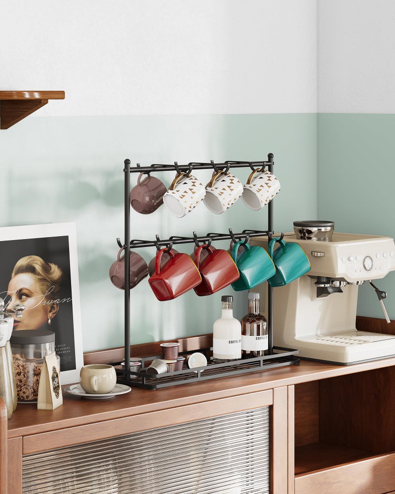 OROPY Coffee Mug Holder for Countertop, 14-Hook Mug Tree Rack for 14 Cups, 2 Tier Mug Display Stand with Heavy Duty Metal Base - Image 2