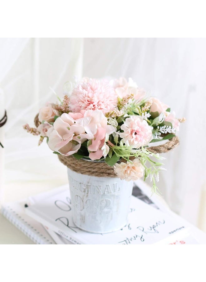 ألاماريك زهور هدرانجيا اصطناعية مع أصيص، نباتات صناعية ١١ × ٢٠ سم في أصيص معدني، زهور ورود حريرية لتزيين المنزل والمكتب وطاولة المطبخ وحافة النافذة، هدية لمنزل جديد (وردي). - Image 1