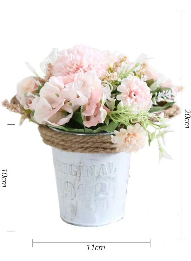 ألاماريك زهور هدرانجيا اصطناعية مع أصيص، نباتات صناعية ١١ × ٢٠ سم في أصيص معدني، زهور ورود حريرية لتزيين المنزل والمكتب وطاولة المطبخ وحافة النافذة، هدية لمنزل جديد (وردي). - Image 2