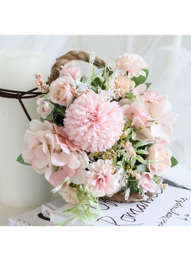 ألاماريك زهور هدرانجيا اصطناعية مع أصيص، نباتات صناعية ١١ × ٢٠ سم في أصيص معدني، زهور ورود حريرية لتزيين المنزل والمكتب وطاولة المطبخ وحافة النافذة، هدية لمنزل جديد (وردي). - Image 3