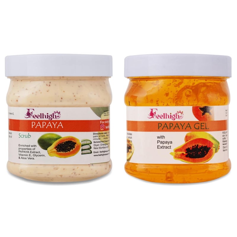 Feelhigh Papaya Scrub 500ml Papaya Gel 500ml Combo Exfoliating Hydrating and Revitalizing Skincare Natural Face Body Care for All Skin Types Men Women - Image 1