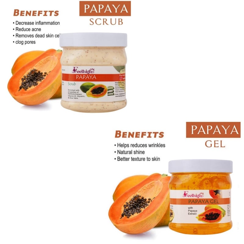 Feelhigh Papaya Scrub 500ml Papaya Gel 500ml Combo Exfoliating Hydrating and Revitalizing Skincare Natural Face Body Care for All Skin Types Men Women - Image 2