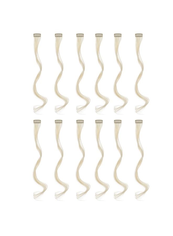 SWACC 12 Pcs Curly Wavy One Color Party Highlights Clip on in Hair Extensions Colored Hair Streak Synthetic Hairpieces (Platinum Blonde) - Image 1