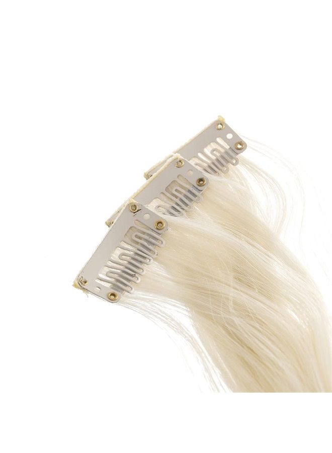 SWACC 12 Pcs Curly Wavy One Color Party Highlights Clip on in Hair Extensions Colored Hair Streak Synthetic Hairpieces (Platinum Blonde) - Image 2