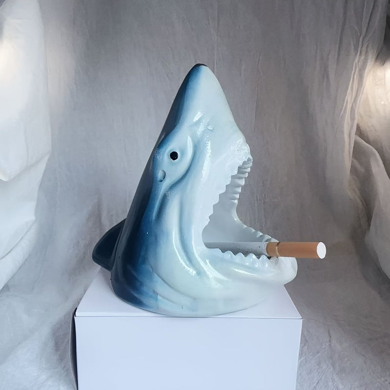 Shark Head Blue Resin Humorous Shark Themed Ashtray Decorative Indoor Outdoor Gift For Friends - Image 1