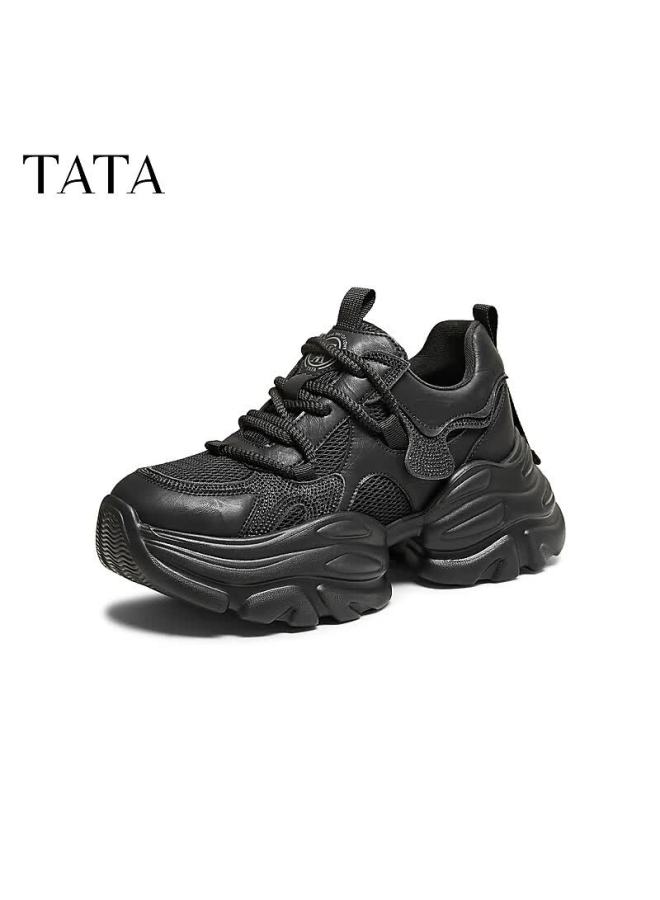 Tata Fleece-lined Women's Shoes  Spring New Height-increasing Casual Dad Sneakers Black (single Lining) Size 36 - Image 4