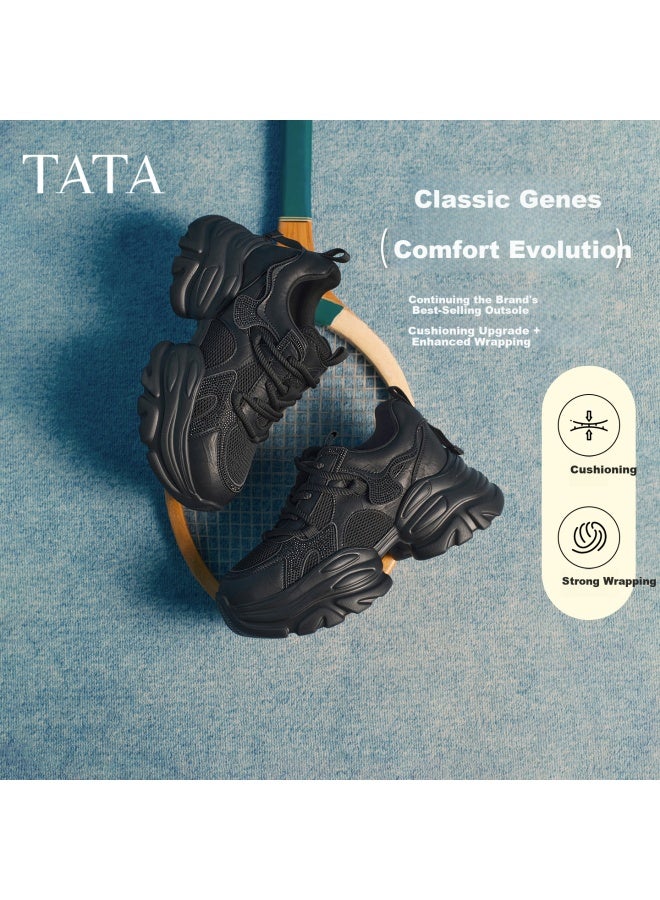 Tata Fleece-lined Women's Shoes  Spring New Height-increasing Casual Dad Sneakers Black (single Lining) Size 36 - Image 1