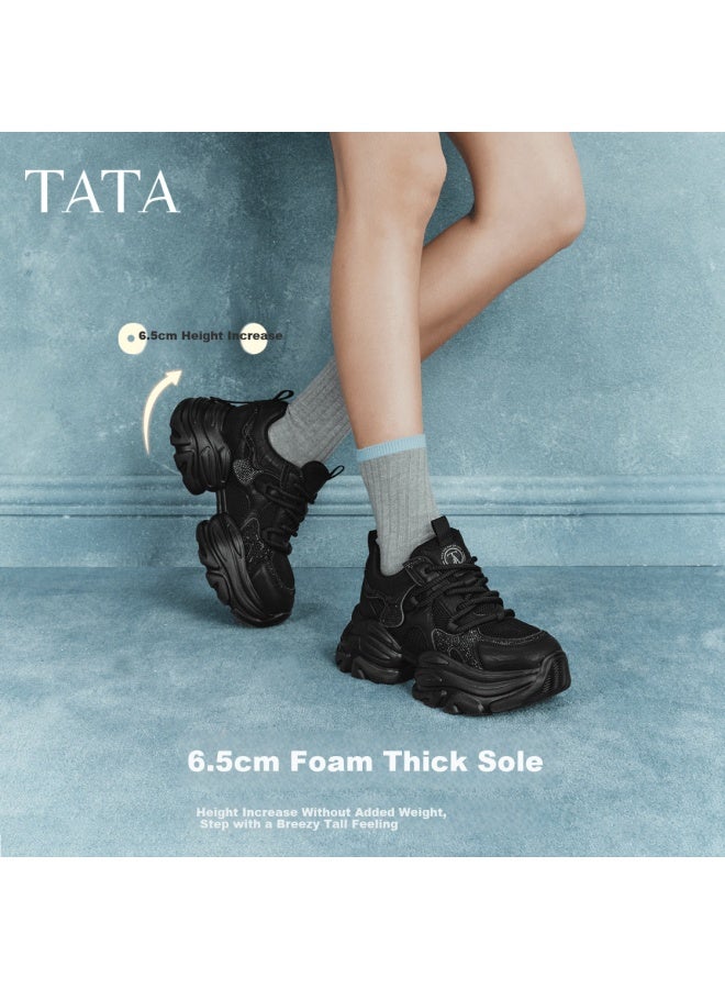Tata Fleece-lined Women's Shoes  Spring New Height-increasing Casual Dad Sneakers Black (single Lining) Size 36 - Image 2