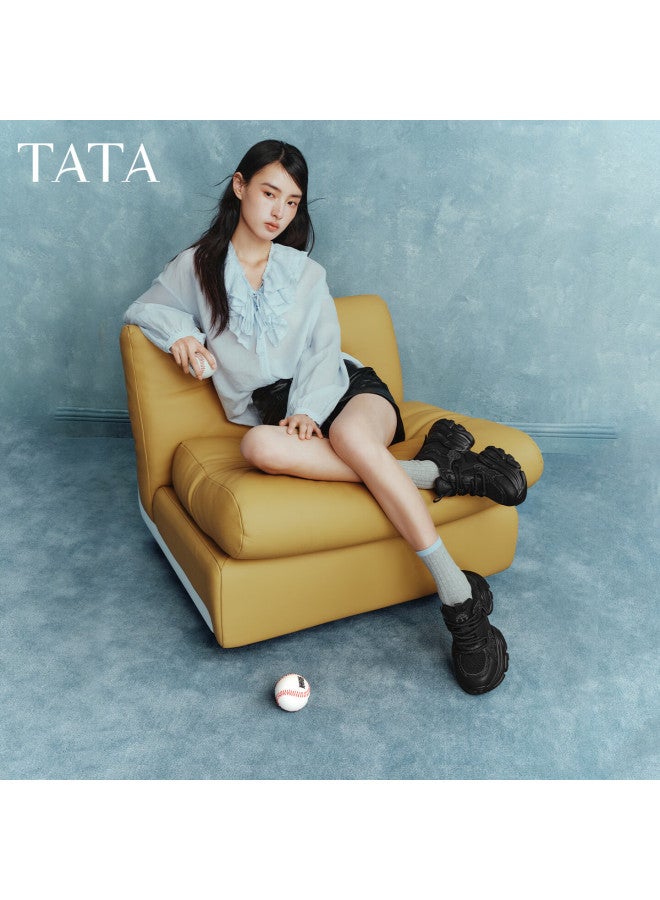 Tata Fleece-lined Women's Shoes  Spring New Height-increasing Casual Dad Sneakers Black (single Lining) Size 36 - Image 3