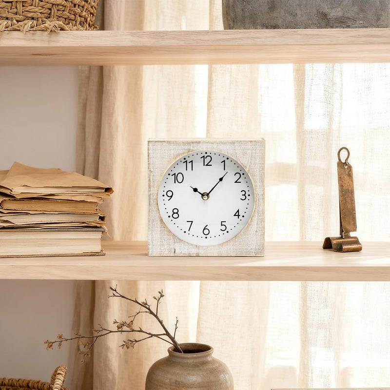 JUMBO DECOR Vintage Table Clock, Square Wooden Farmhouse Table Clock Silent Non-Ticking Battery Operated Desk and Shelf Clocks for Living Room, Kitchen, Bedroom Decor - Image 4