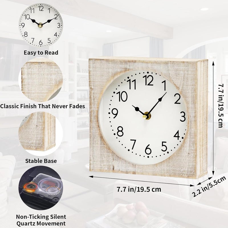 JUMBO DECOR Vintage Table Clock, Square Wooden Farmhouse Table Clock Silent Non-Ticking Battery Operated Desk and Shelf Clocks for Living Room, Kitchen, Bedroom Decor - Image 2