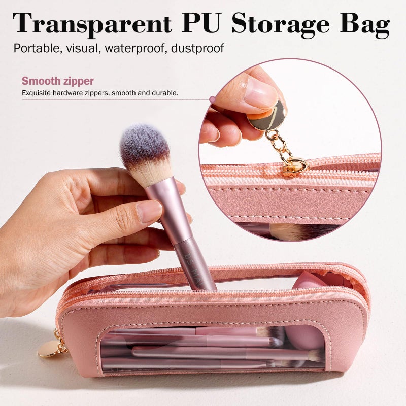 BS Mall BS-MALL 14 Pcs Makeup Brushes Set with 1 Pcs Makeup Sponge â€“ Essential Foundation Powder Concealers, Eye Shadows, Blush Makeup Brushes with Travel Makeup Case (Matte Gold Pink) - Image 5