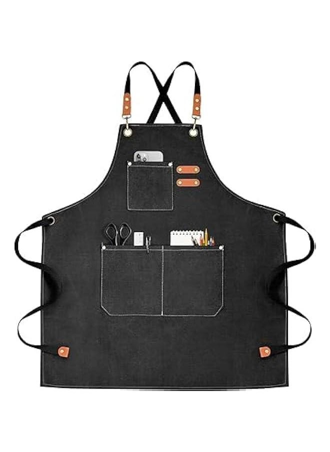 هوكور SupWolf Chef Apron for Men Women Canvas Aprons with 3 Pockets Cross Back Resistant Work Apron for Cooking, Water and Oil Resistant, Cooking Kitchen Chef Apron for Women Men  - Image 1