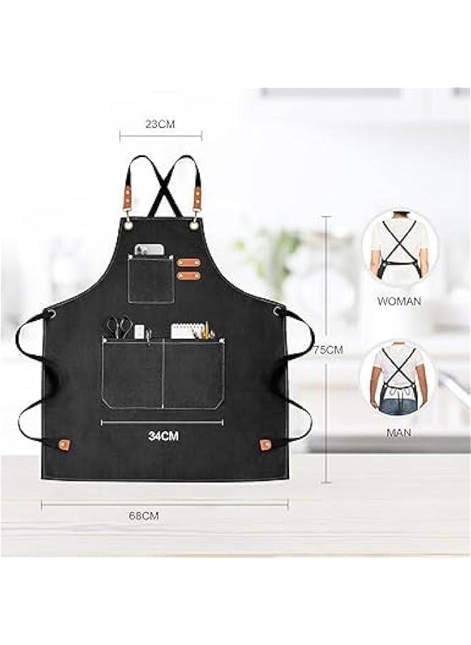 هوكور SupWolf Chef Apron for Men Women Canvas Aprons with 3 Pockets Cross Back Resistant Work Apron for Cooking, Water and Oil Resistant, Cooking Kitchen Chef Apron for Women Men  - Image 2