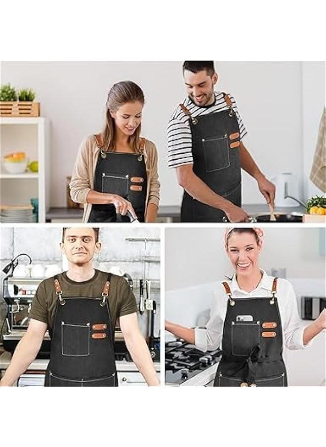 هوكور SupWolf Chef Apron for Men Women Canvas Aprons with 3 Pockets Cross Back Resistant Work Apron for Cooking, Water and Oil Resistant, Cooking Kitchen Chef Apron for Women Men  - Image 3