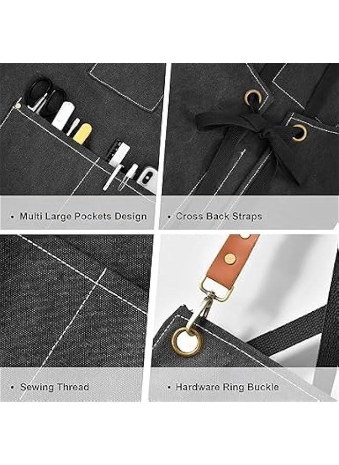 هوكور SupWolf Chef Apron for Men Women Canvas Aprons with 3 Pockets Cross Back Resistant Work Apron for Cooking, Water and Oil Resistant, Cooking Kitchen Chef Apron for Women Men  - Image 4