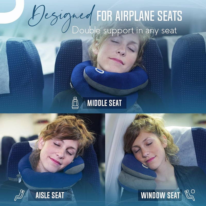 BCOZZY Double Support Neck Pillow for Travel, 3 Ergonomic Ways Supporting The Neck, Head, and Chin When Sleeping Upright on Flights, Car, and Home, Comfortable Airplane Travel Pillow, X- Large, Black - Image 3