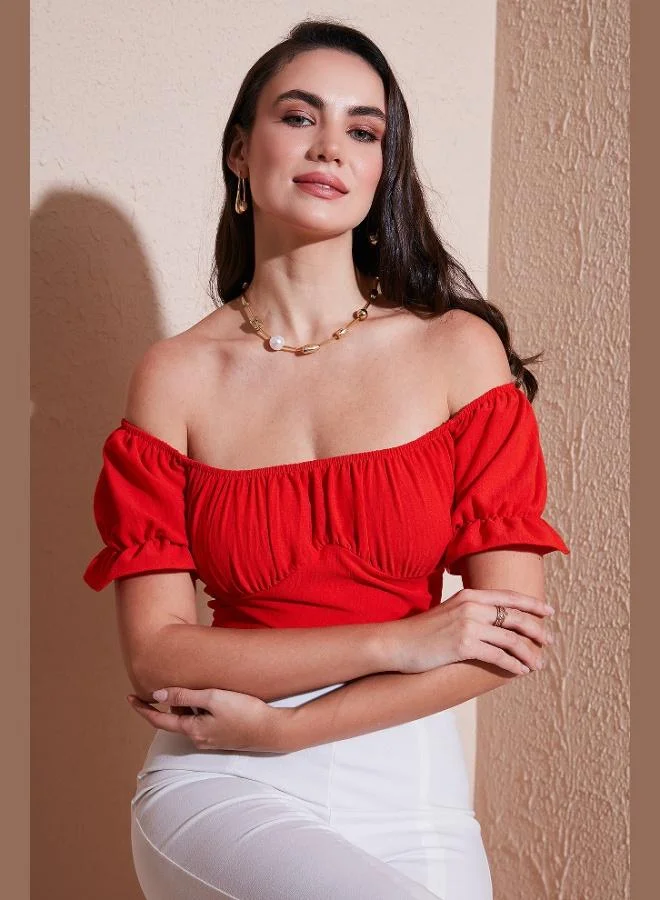 Lela Lela Regular Fit Madonna Collar Tie Detail Crop Blouse Women's BLOUSE 6527017