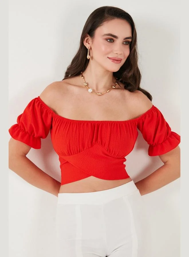 Lela Lela Regular Fit Madonna Collar Tie Detail Crop Blouse Women's BLOUSE 6527017