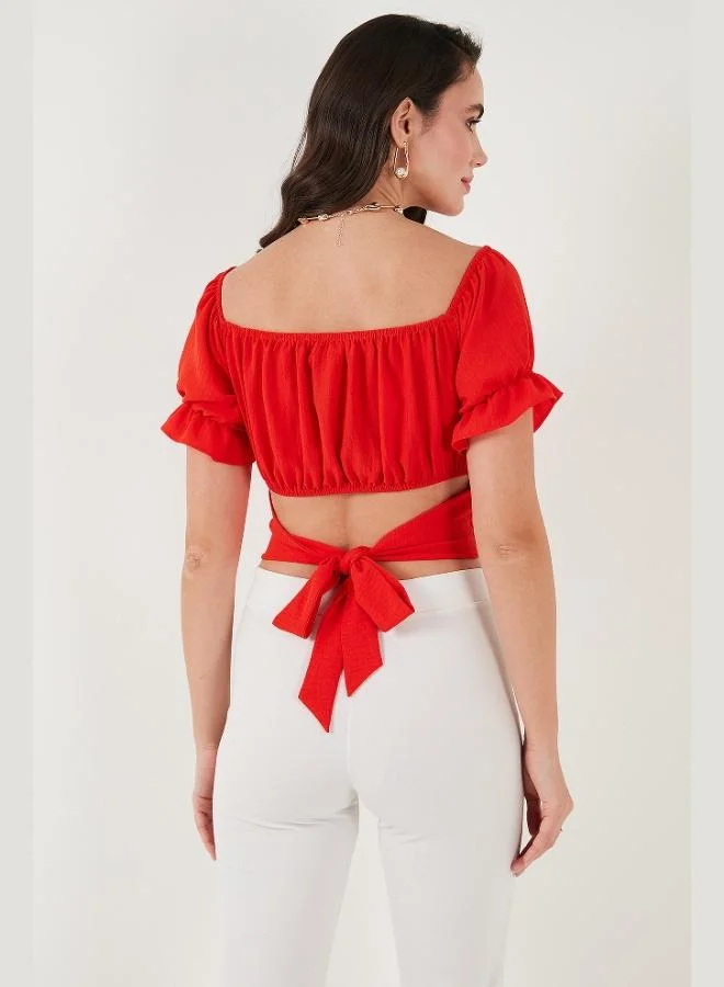 Lela  Lela Regular Fit Madonna Collar Tie Detail Crop Blouse Women's BLOUSE 6527017 for Women | Best Price UAE